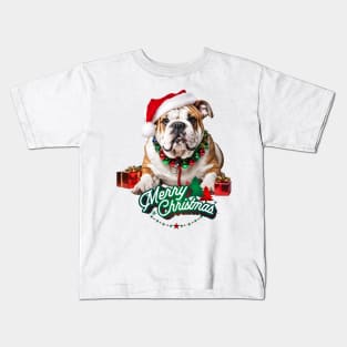 Santa Paws English Bulldog Merry Christmas Kids T-Shirt
